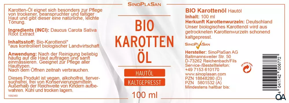SinoPlaSan Bio Karottenöl Hautpflegeöl SinoPlaSan Bio Karottenöl Hautpflegeöl