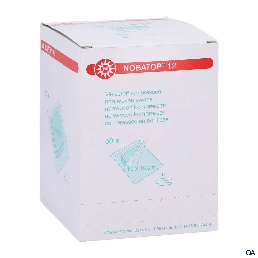 NOBATOP®-steril 12 Vlieskompressen, 6-fach, 10 x 10 cm, 50 x 2 Stück