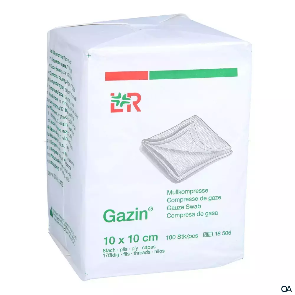 Gazin® Mullkompressen 8fach, unsteril, 17-fädig, 10 x 10 cm Gazin® Mullkompressen 8fach, unsteril, 17-fädig, 10 x 10 cm