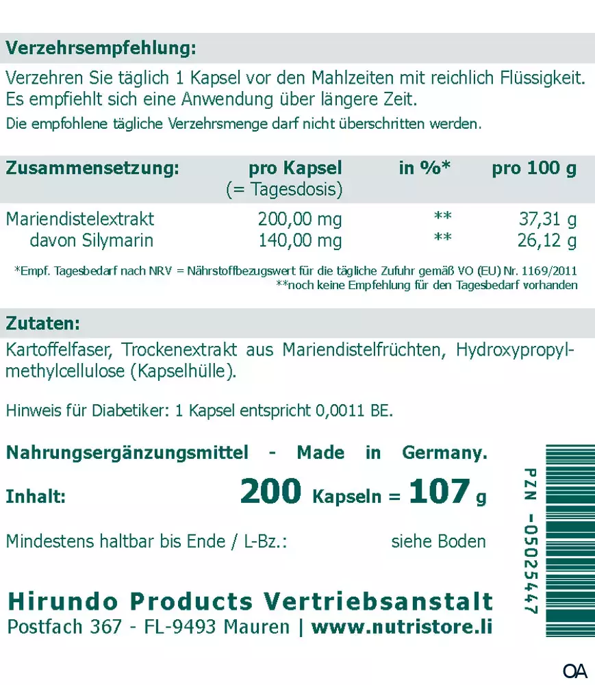 The Nutri Store Mariendistel Milk Thistle vegane Kapseln The Nutri Store Mariendistel Milk Thistle vegane Kapseln