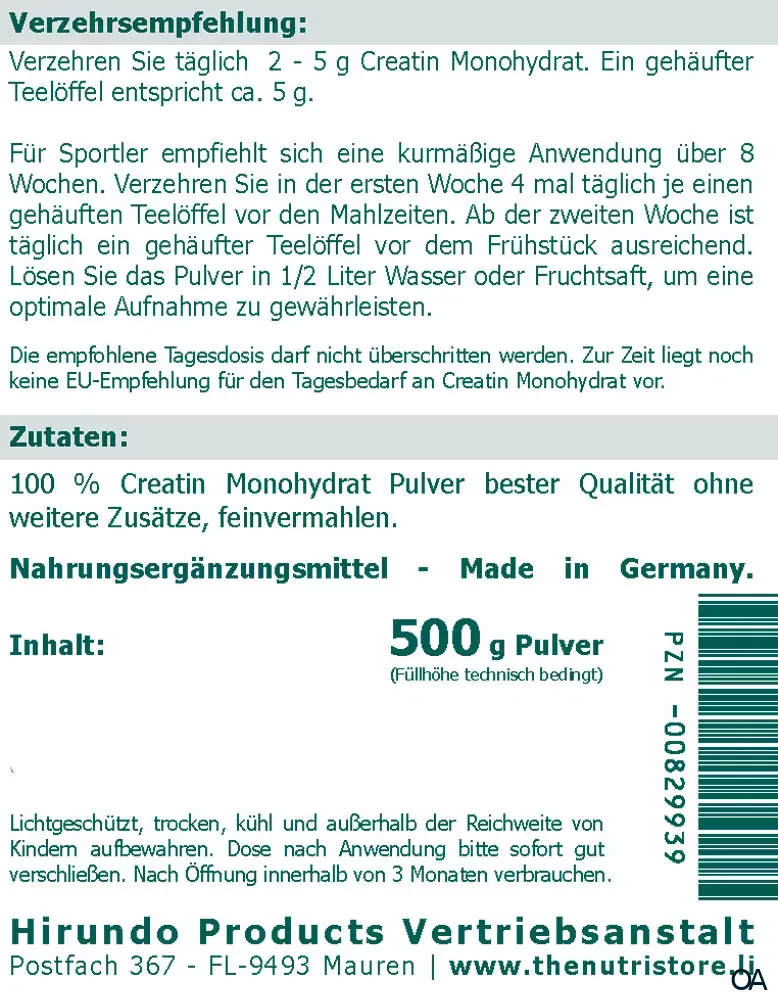 The Nutri Store Creatin Monohydrat Pulver The Nutri Store Creatin Monohydrat Pulver