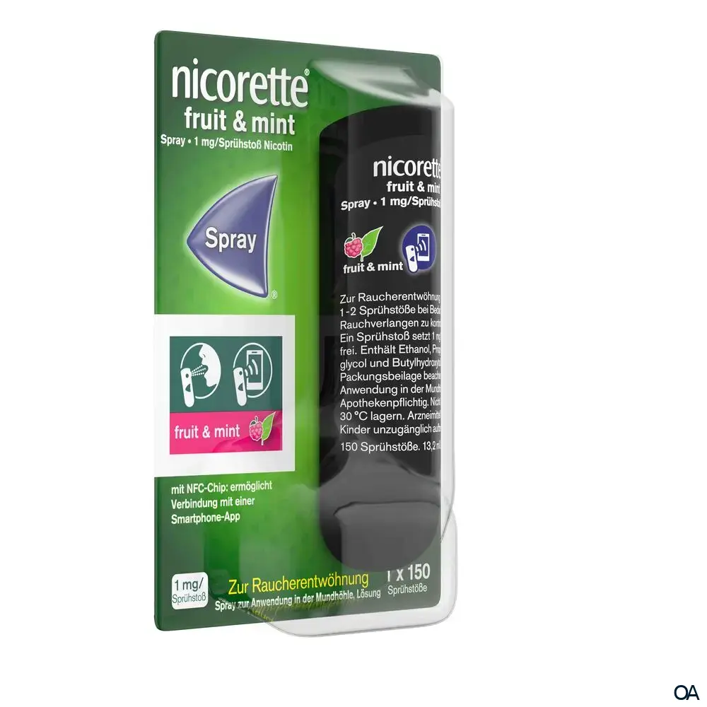 Nicorette® Fruit & Mint Spray 1 mg/Sprühstoß Spray zur Anwendung in der Mundhöhle, Lösung