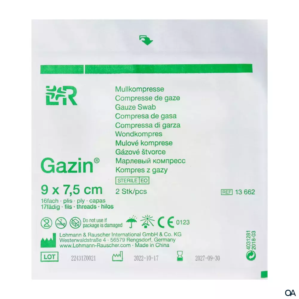 Gazin® Mullkompressen steril, 16-fach, 17-fädig, 9 x 7,5 cm