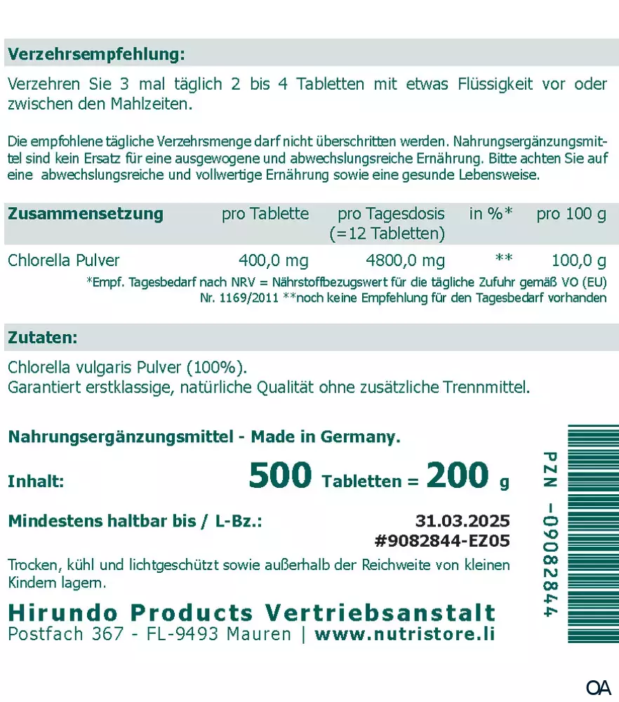 The Nutri Store Chlorella Mikroalgen Tabletten