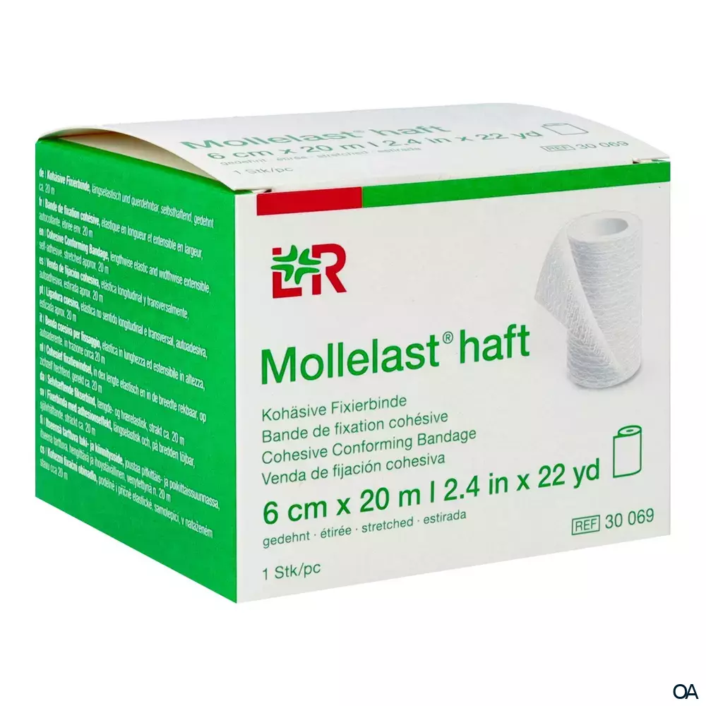 Mollelast® haft Kohäsive bielastische Fixierbinde weiß, 6 cm x 20 m Mollelast® haft Kohäsive bielastische Fixierbinde weiß, 6 cm x 20 m