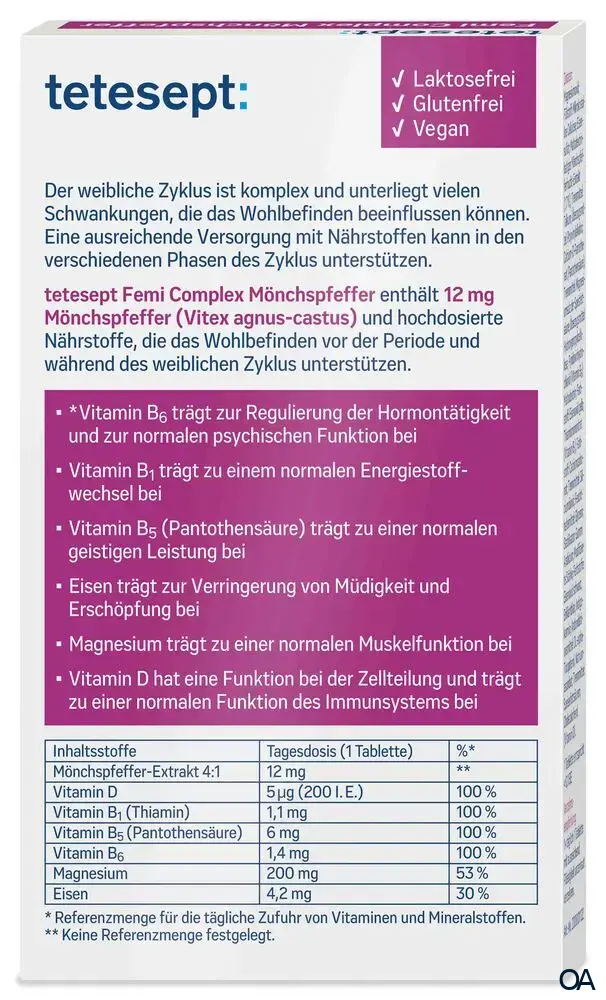 tetesept FemiComplex® Mönchspfeffer Tabletten tetesept FemiComplex® Mönchspfeffer Tabletten