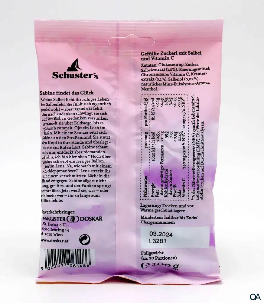 Schuster’s Salbei + Vitamin C Zuckerl gefüllt Schuster’s Salbei + Vitamin C Zuckerl gefüllt