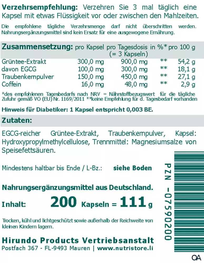 The Nutri Store EGCG Grüntee Extrakt plus Kapseln The Nutri Store EGCG Grüntee Extrakt plus Kapseln