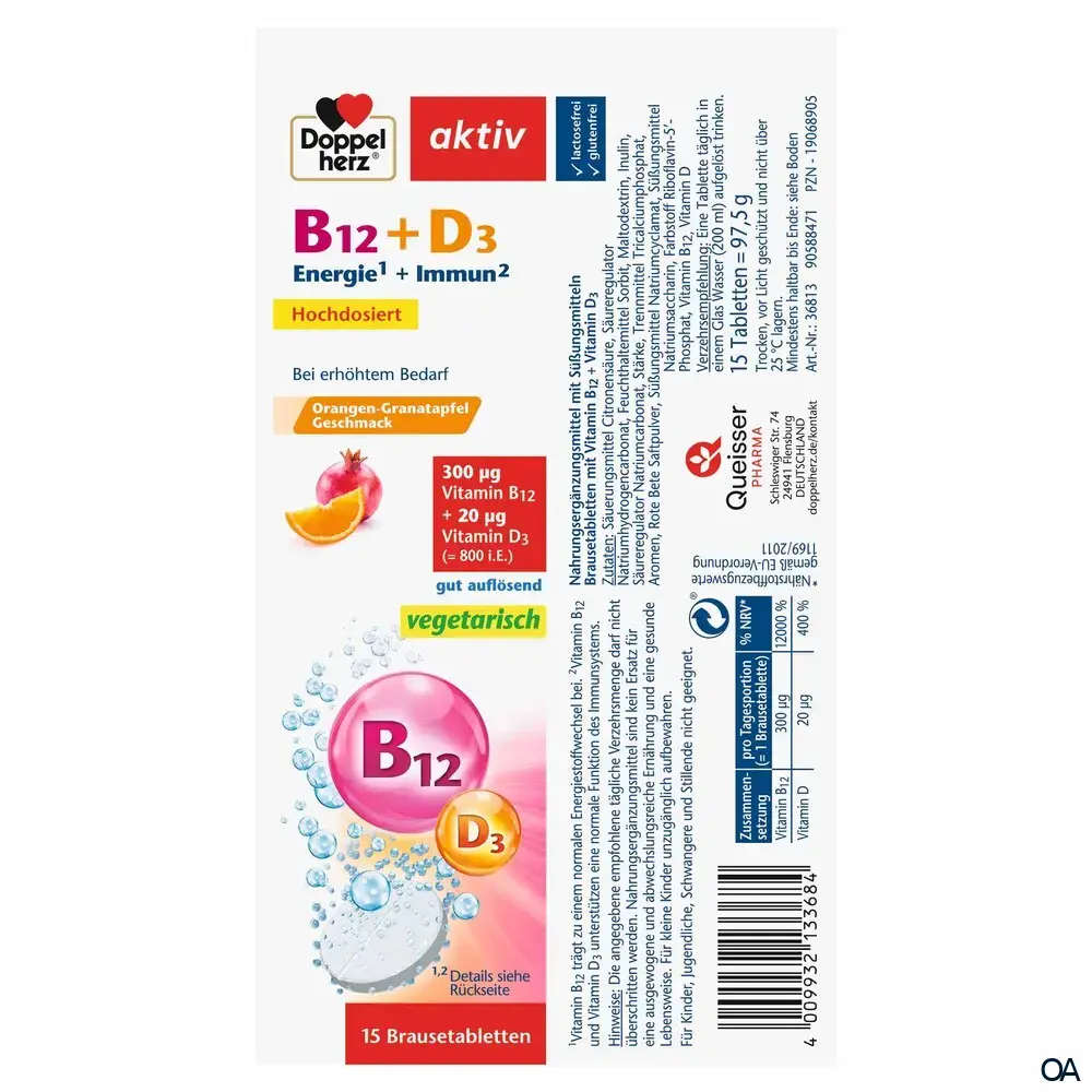 Doppelherz aktiv Vitamin B12 + D3 Brausetabletten - Energie + Immun