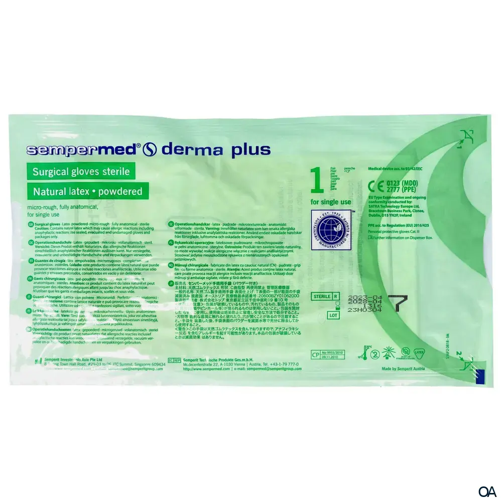 sempermed® derma plus OP-Handschuhe steril - Naturlatex, gepudert - Größe 7