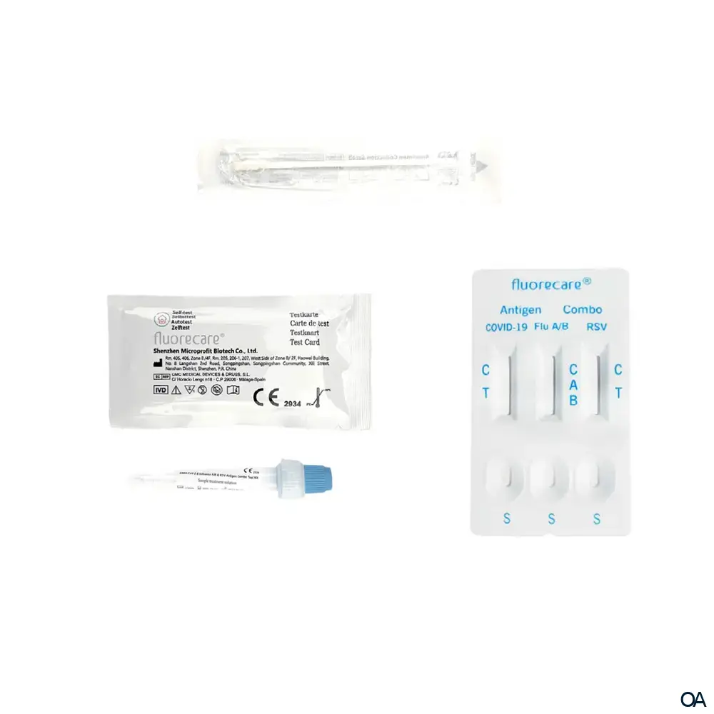 fluorecare® Influenza A+B & Covid-19 & RSV Antigen Selbsttest 4 in 1 Kombitest fluorecare® Influenza A+B & Covid-19 & RSV Antigen Selbsttest 4 in 1 Kombitest