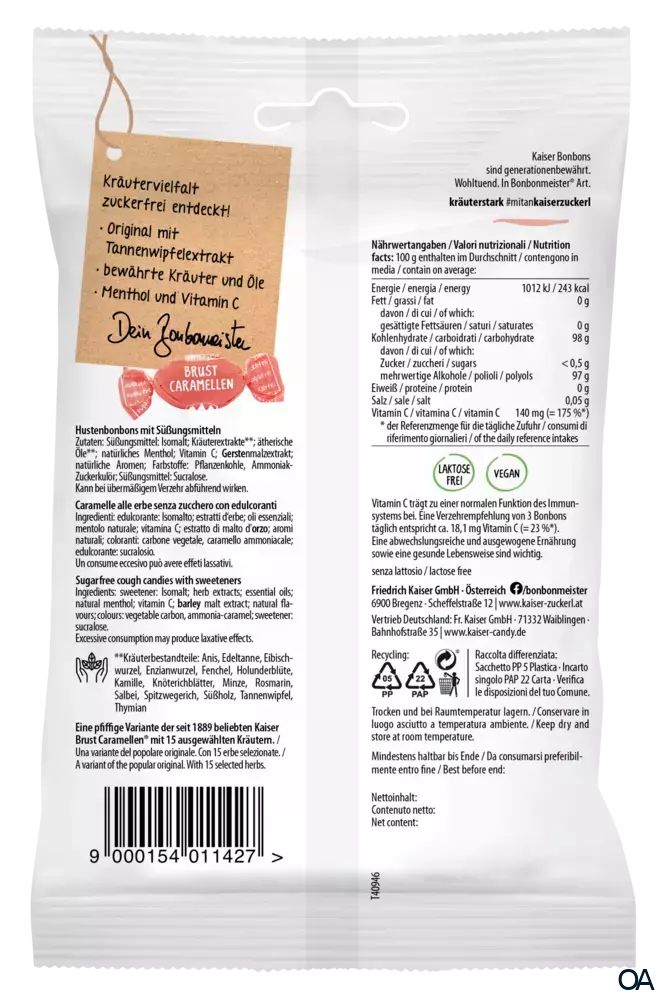 Kaiser Brust Caramellen Hustenbonbons zuckerfrei