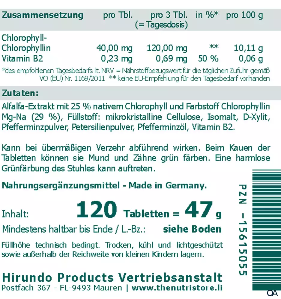 The Nutri Store Chlorophyll Tabletten The Nutri Store Chlorophyll Tabletten