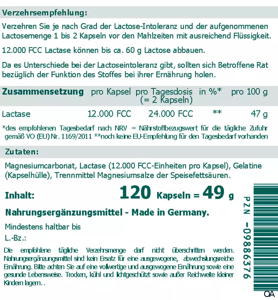 The Nutri Store Lactase 12.000 FCC Enzym Kapseln
