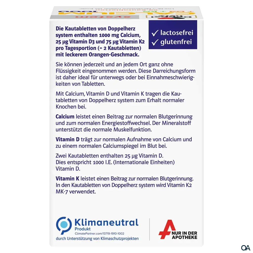 Doppelherz system Calcium 1000 + D3 + K2 Kautabletten Doppelherz system Calcium 1000 + D3 + K2 Kautabletten