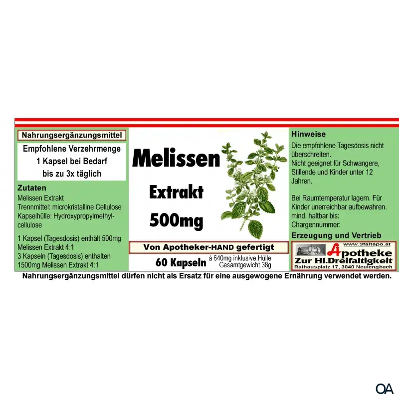 Melissen Extrakt 500 mg Kapseln