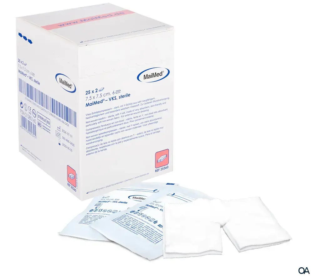 MaiMed® VKS Vlies-Schlitzkompressen, steril, 6-fach, 7,5 x 7,5 cm, 25 x 2 Stück