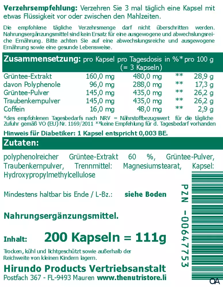 The Nutri Store Grüntee Extrakt Kapseln