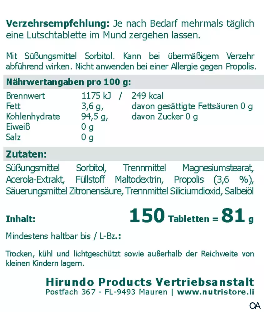 The Nutri Store Propolis Salbei Lutschtabletten The Nutri Store Propolis Salbei Lutschtabletten