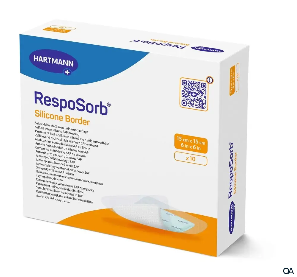 RespoSorb® Silicone Border selbsthaftende superabsorbierende Saugkompresse mit Silikonwundkontaktschicht steril, 10 x 10 cm
