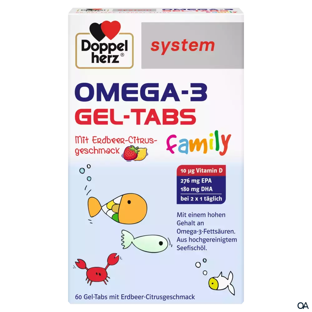 Doppelherz system OMEGA-3 family Gel-Tabs Erdbeer-Citrus Doppelherz system OMEGA-3 family Gel-Tabs Erdbeer-Citrus