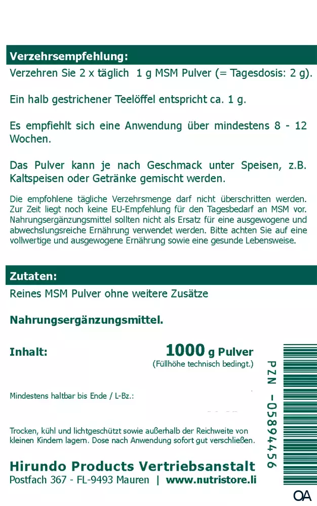 The Nutri Store MSM Pulver The Nutri Store MSM Pulver