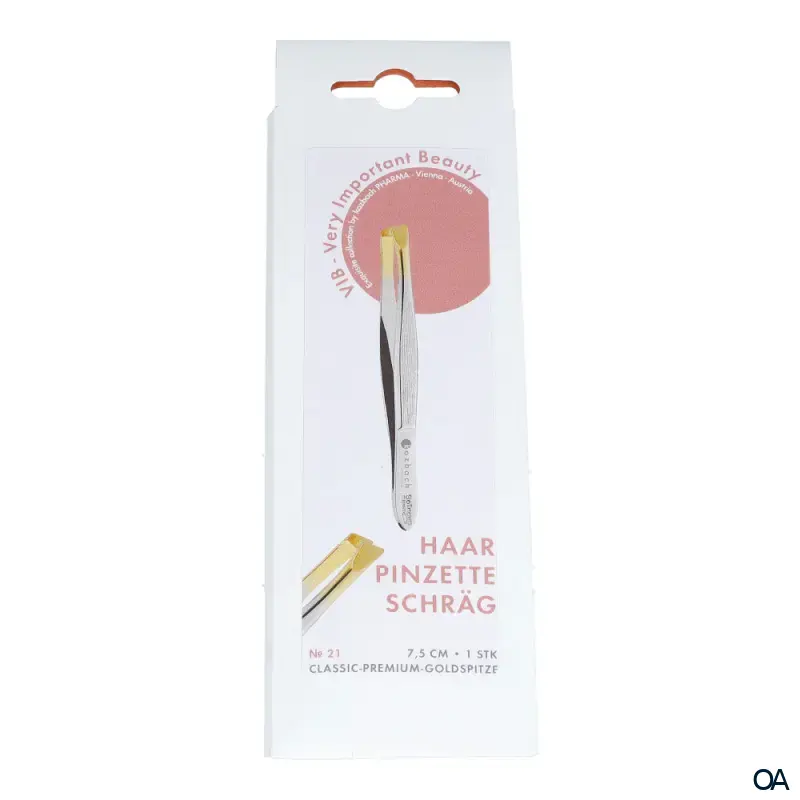 Kozbach Pharma 21 Pinzette, schräg 7,5 cm, Spitze vergoldet Kozbach Pharma 21 Pinzette, schräg 7,5 cm, Spitze vergoldet