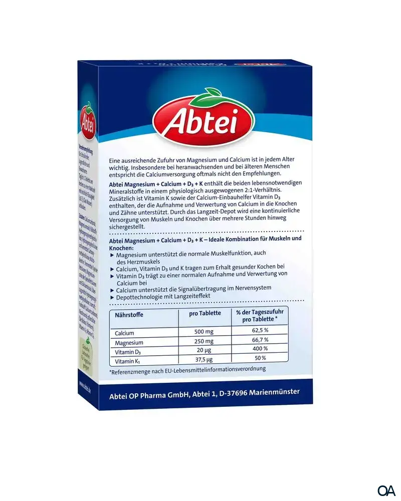 Abtei Magnesium + Calcium + D3 + K Tabletten
